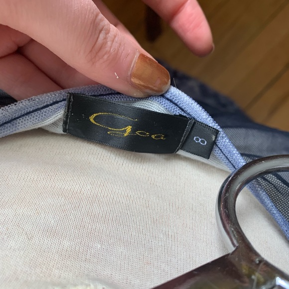 Vintage 90s Blue Mesh Patchwork Patterned Dress - Picture 5 of 5